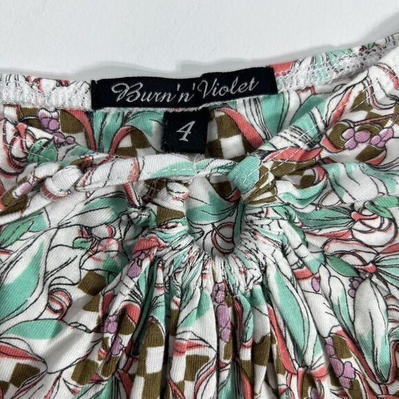 Burn N’ Violet Blouson Dress Sz 4 Multicolor Jersey Knit Short Sleeve - Picture 2 of 12